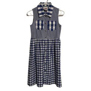 Chicken Noodle Vintage Blue Check Sleeveless Dress Girls 12